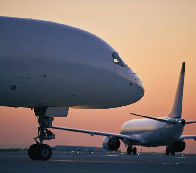 Cargo airplane during morning busy traffic at airport